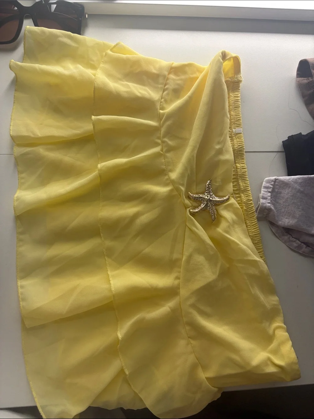 SHEIN Yellow Tiered Ruffle Crop Top with Starfish Charm